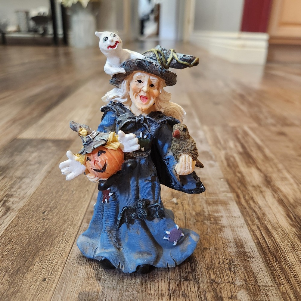 K's Collection Witty Witches Halloween Figurine Witch Ghost Pumpkin Resin‎ 5.5"